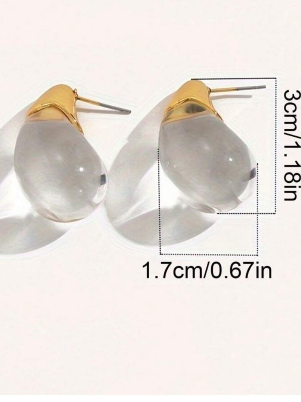 Clear Teardrop Earrings with Gold Tops - Picture 4 of 4